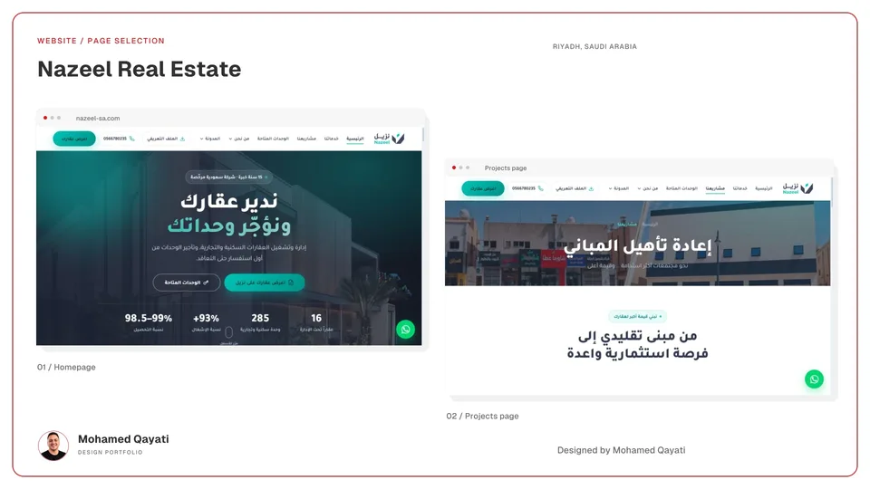 Nazeel Real Estate website — inner pages