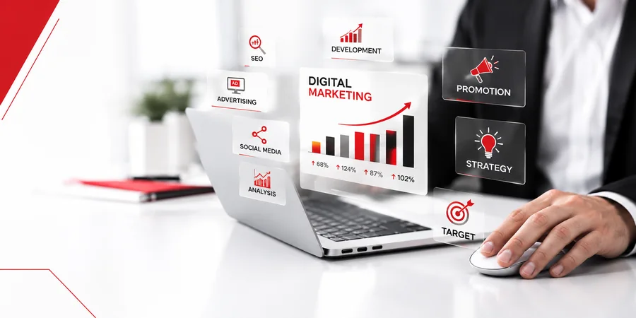 Digital marketing workspace: SEO, advertising, analytics and strategy